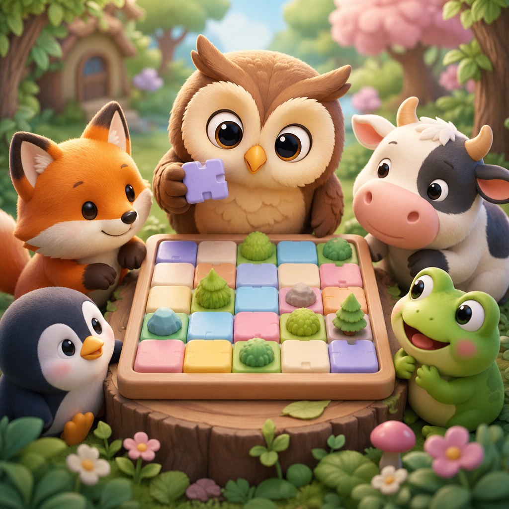 Animaldoku animals gathered around a colorful puzzle board
