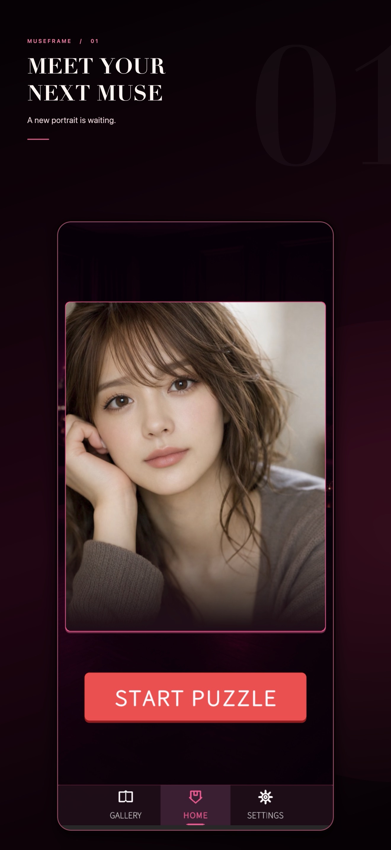 MuseFrame home screen featuring the next portrait puzzle