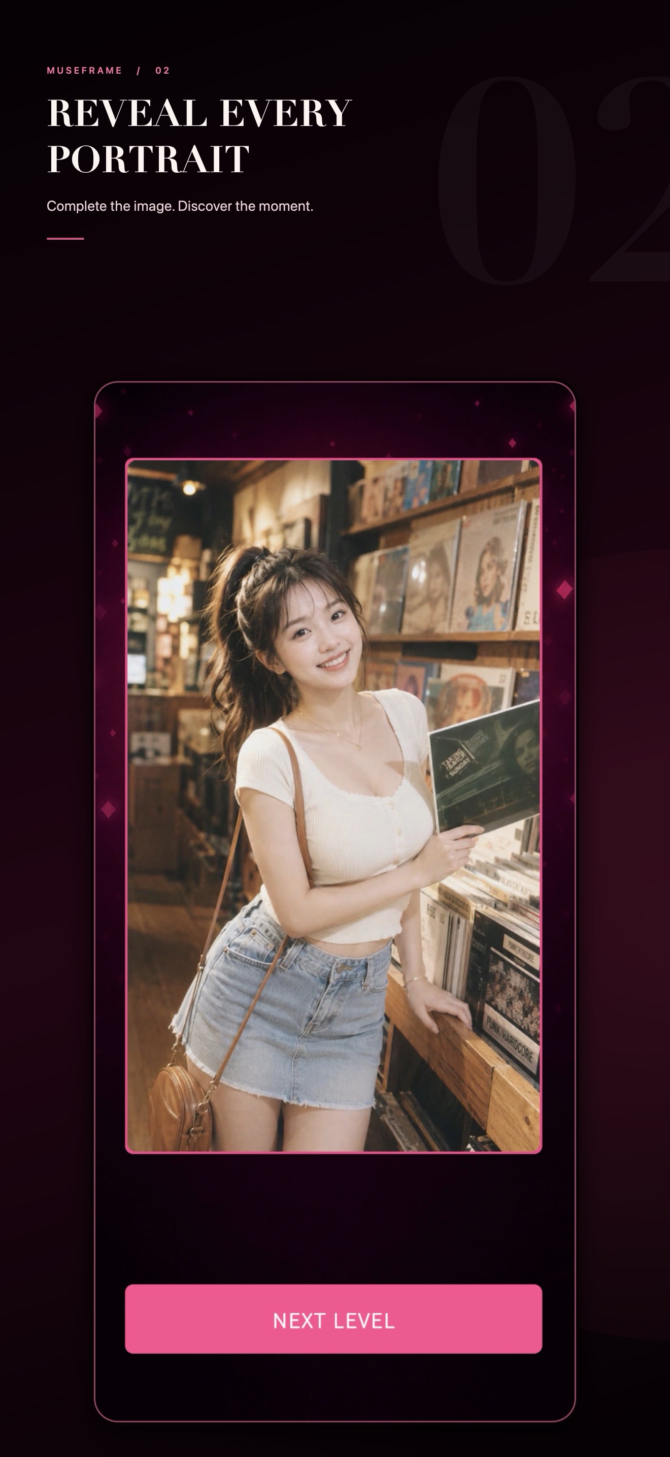 A completed MuseFrame portrait reveal